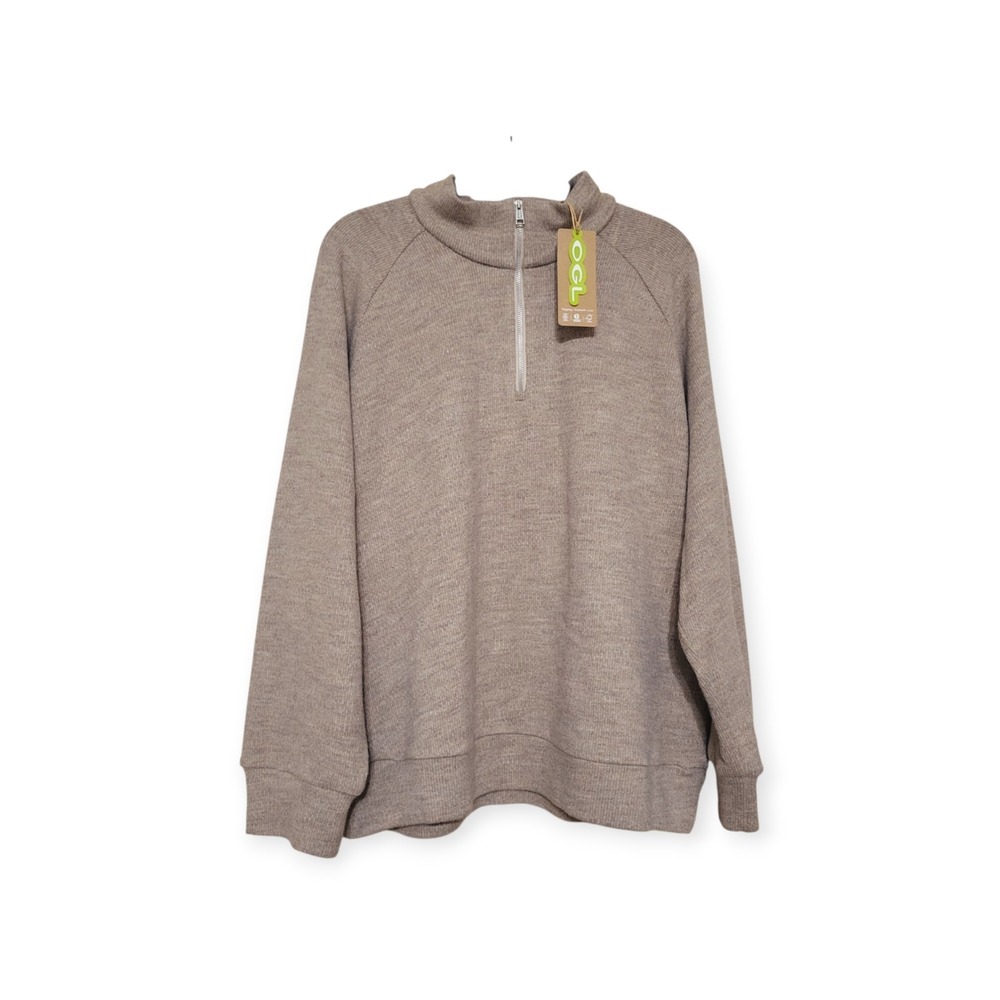 OGL Plus 2X NWT Cozy Quarter Zip Pullover Heather Taupe Relaxed Thermal Minimal - Picture 3 of 8